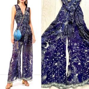 ✨🌙 Camilla Silk Cosmos Rhinestone Embellished Silk Pant Jumpsuit, Astrology